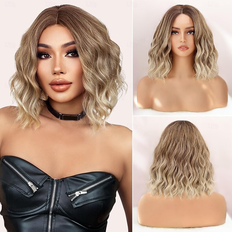 Wig for Women Short Wavy Bob wigs Synthetic Curly Wig Middle Part Heat Resistant Fiber for Daily Party Cosplay Use3
