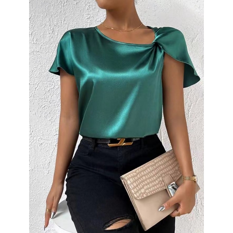 Women's Camisole Tank Top Solid Color Elegant Stylish Short Sleeve V Neck Regular Tops Wedding Guest Work Black Pink Navy Blue Green Khaki Summer Spring