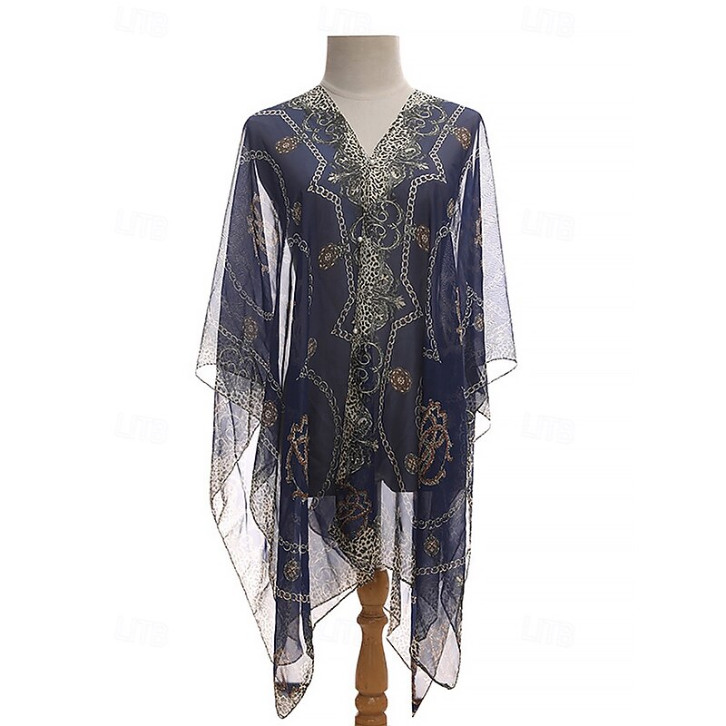 Bohemian Style Beach Scarf for Women – Multi-Way Wearable Chiffon Shawl with Elegant Print, Perfect for Summer, Travel and Casual Outfits4