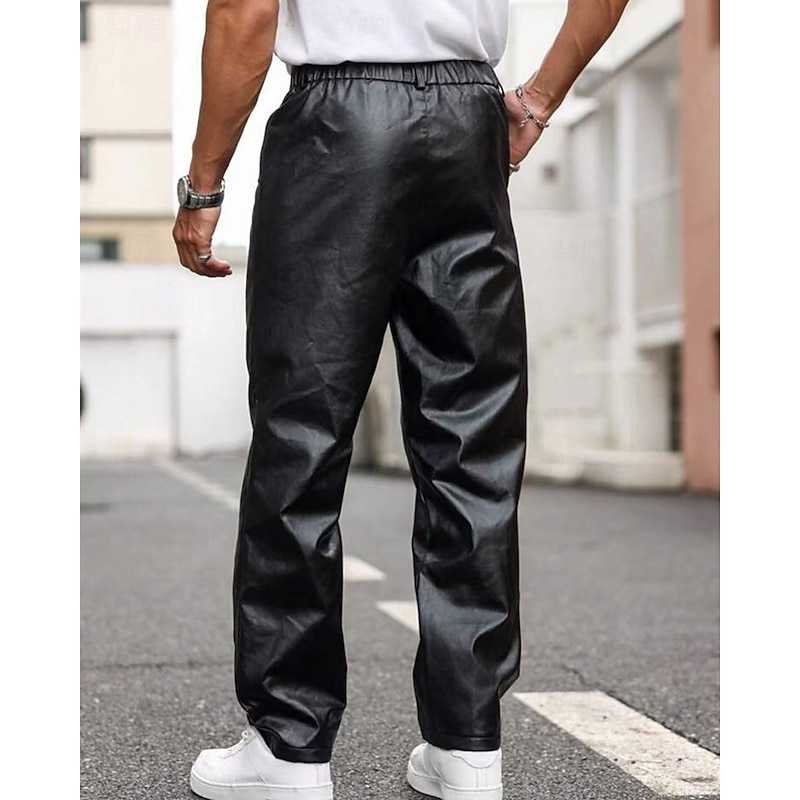 Men's Trousers Casual Pants Lederhosen Pocket Plain Comfort Outdoor Daily Fashion Casual Black Micro-elastic2