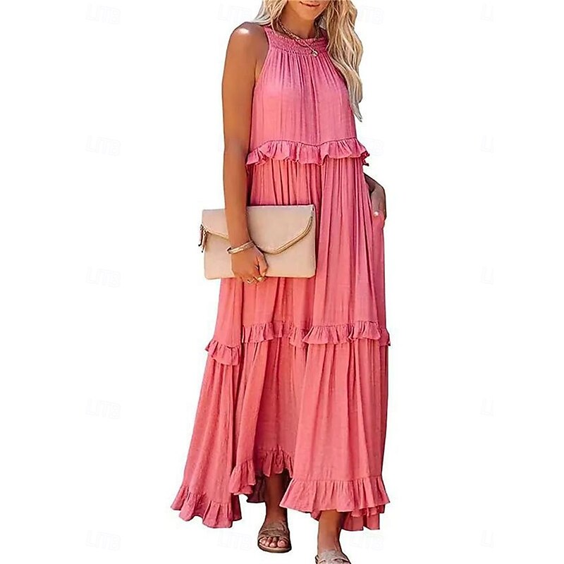 Women's Maxi Dress Casual Dress Swing Dress Basic Casual Vacation Casual Daily Loose Fit Plain Sleeveless Crew Neck Pink Light Purple Apricot Light Blue Summer Spring3