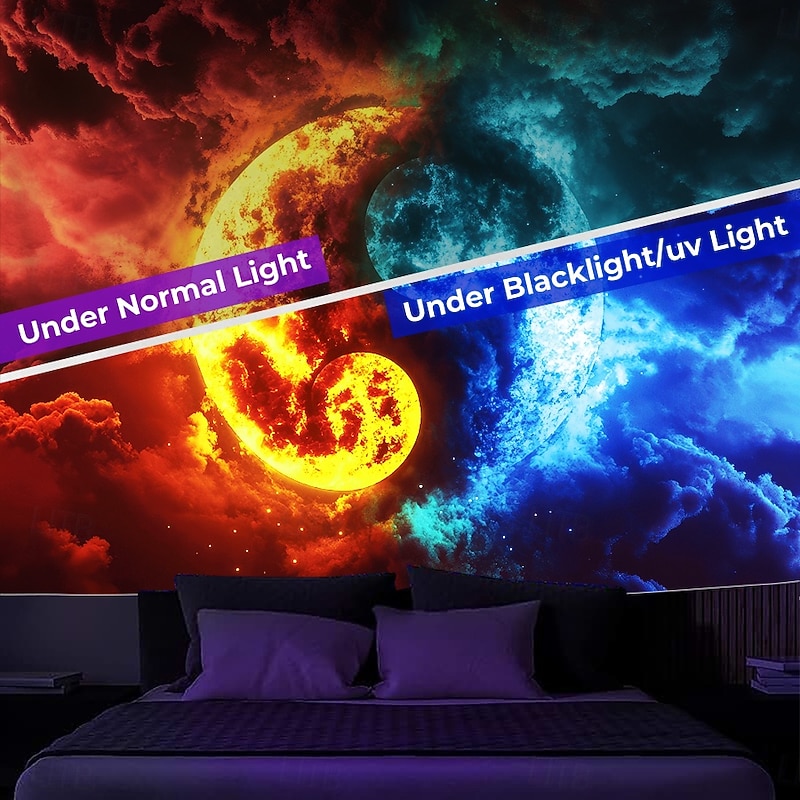 Blacklight Tapestry Glow in the Dark Glow Party UV Reactive Zen Taichi Trippy Misty Nature Landscape Hanging Tapestry Wall Art Mural for Living Room Bedroom3