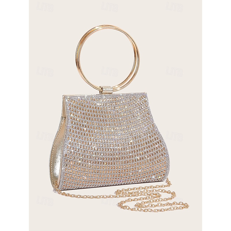 Women's Clutch Evening Bag Wristlet Shoulder Bags Gretel Materials PU Leather Party Wedding Party Crystals Sequin Chain Multi Carry Solid Color Gold3