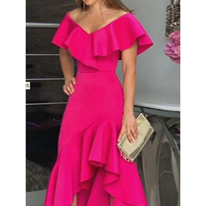 Kentucky Derby Women's Maxi Dress A Line Dress Summer Dress Puff Sleeve Dress Elegant Semi Formal Wedding Guest Engagement Cocktail Party Regular Fit Graphic Sleeveless V Neck Black Wine Blue Fuchsia2