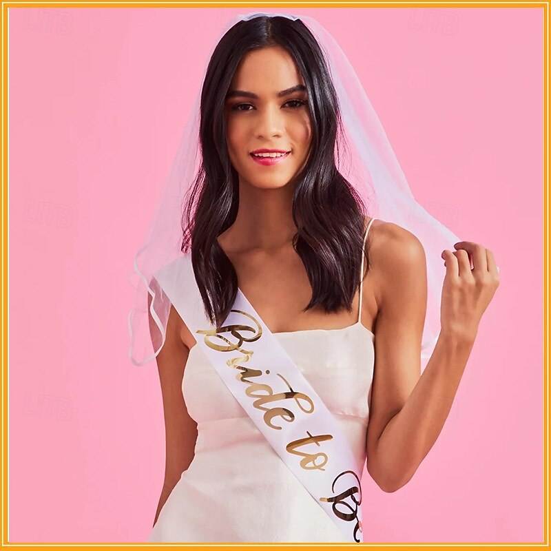 Bride to be Halloween Costume Accessory Sets Bride Veil with Comb Sash Hen Do Party Accessories Adults' Women's Halloween Carnival Wedding Bridal Shower Bachelorette Party Easy Halloween Costumes