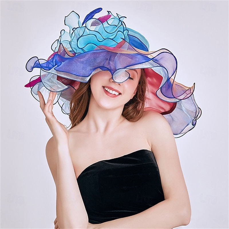 Headdress Organza Sun Hat Wedding Birthday Tea Party Horse Race Elegant Vintage Cute With Floral Headpiece Headwear2