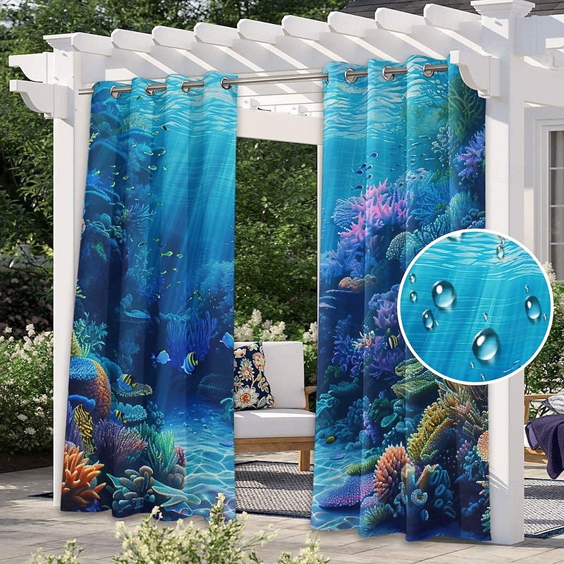 Outdoor Curtain for Patio Waterproof Indoor/Outdoor Rustproof Grommet Curtain Thermal Insulated Sunlight Block Drape for Gazebo/Porch, 2 Panels - Main Image