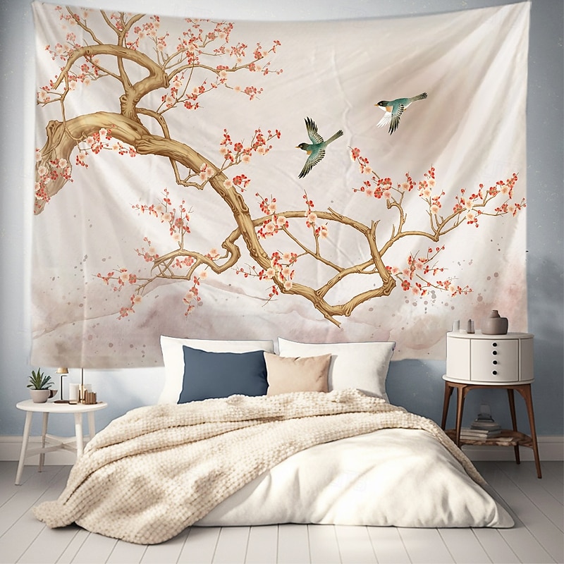 Floral Hummingbirds Hanging Tapestry Wall Art Large Tapestry Mural Decor Photograph Backdrop Blanket Curtain Home Bedroom Living Room Decoration Spring Summer
