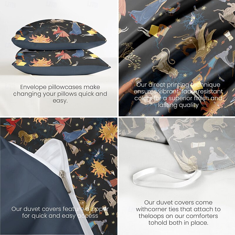 Vintage Medieval Duvet Cover Set 100% Cotton Soft and Breathable Bedding Featuring Prints Lightweight and Durable Quilt Cover Comfortable for All Seasons Easy to Care3