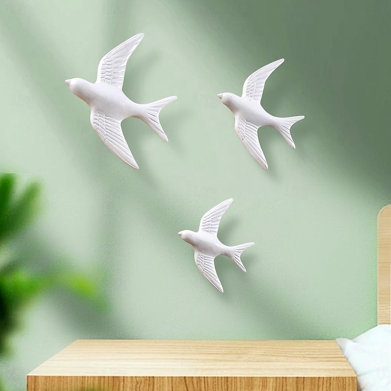 3PCS Modern Resin Flying Bird Wall Decor, Minimalist Swallow Wall Hanging Sculpture for Living Room, Bedroom, Office, Store or Party Decoration