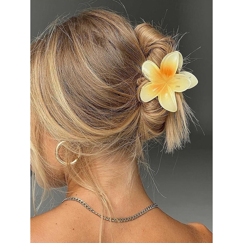 6PCS Hawaiian Plumeria Flower Hair Clips – Tropical Resin Hair Accessories for Women & Girls, Beach Wedding, Luau Party & Summer Vacation Styling4
