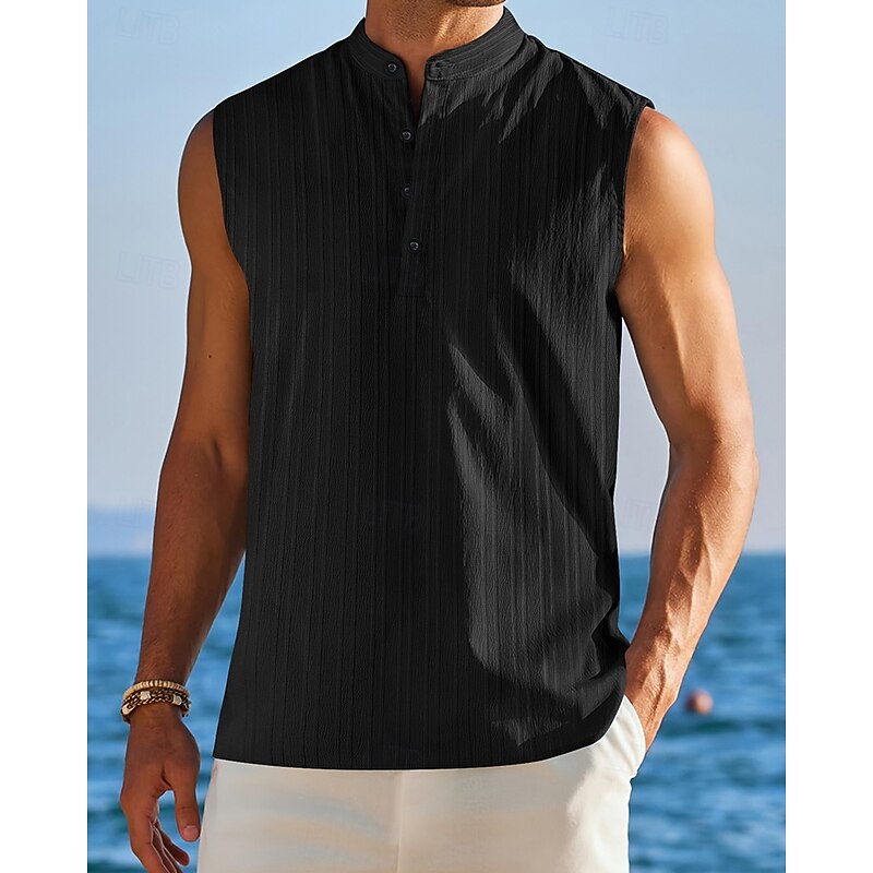 Men's Tank Top Vest Top Undershirt Sleeveless Shirt Sleeveless Standing Collar Summer Plain Fashion Designer Vacation Street Going out Black White Red Top Tee for Men4