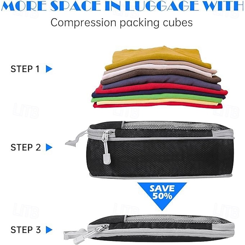 Compression Travel Packing Cubes Set for Luggage Storage and Backpack Organizer, Expandable Mesh Travel Bags, 5-Piece Set for Space Saving and Organizing Clothes3