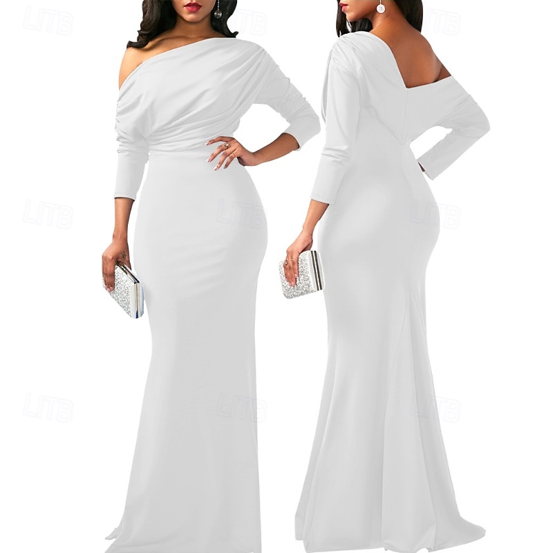 Women's Long Dress Maxi Dress Prom Dress Party Dress Elegant Fashion Party Going out Regular Fit Plain Long Sleeve One Shoulder Black White Wine Summer