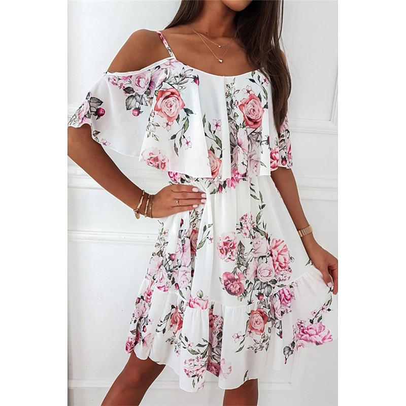 Women's Mini Dress Graduation Dress Floral Dress Print Dress Modern Graduation Going out Weekend Regular Fit Flower Short Sleeve Spaghetti Strap Black White Yellow Pink Summer