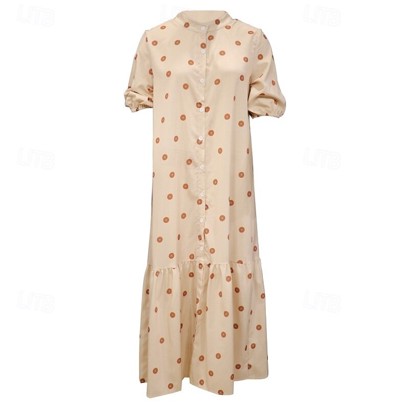 Women's Midi Dress Casual Dress Fashion Outdoor Daily Holiday Regular Fit Polka Dot Short Sleeve V Neck White Khaki Summer2