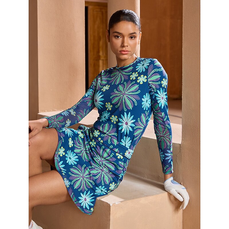 Women's Golf Pullover Crewneck Navy Blue Rose Red Long Sleeve Shirt Ladies Golf Attire Clothes Outfits Wear Apparel