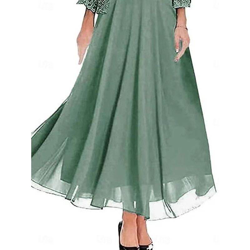 Dress Sets Mother of the Bride Dress Wedding Guest Elegant Party Simple Square Neck Floor Length Polyester Long Sleeve with Solid Color3