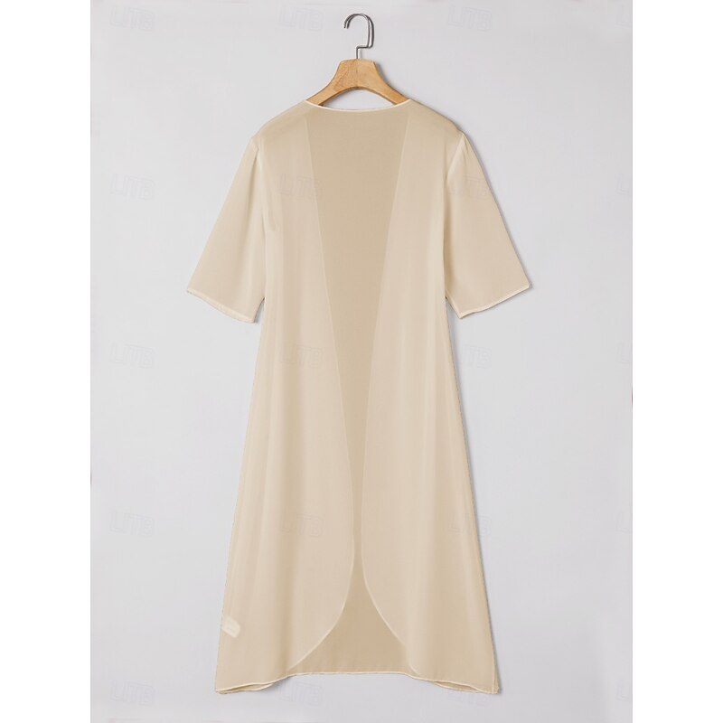 Women's Chiffon Cover-Up Jacket Solid Color Elegant Stylish Half Sleeve  Champagne Summer Spring4