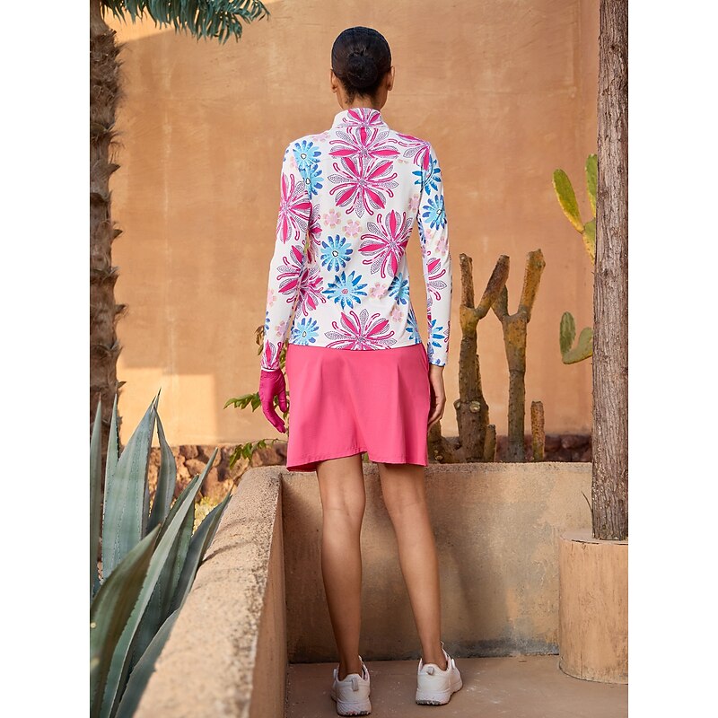 Women's Golf Polo Shirt Blue Pink Long Sleeve Top Ladies Golf Attire Clothes Outfits Wear Apparel2