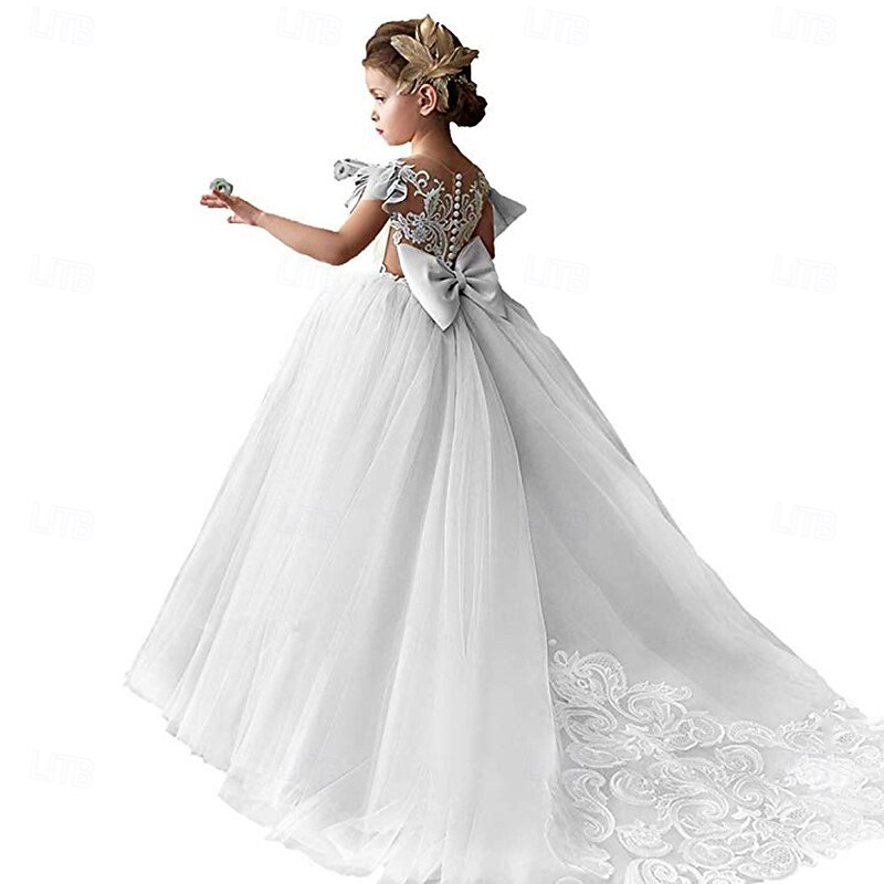 Kids Girls' Flower Girl Dress Party Dress Solid Color Sleeveless Performance Mesh Princess Sweet Mesh Mid-Calf Sheath Dress Tulle Dress Summer Spring Fall kids White Ivory Orange4