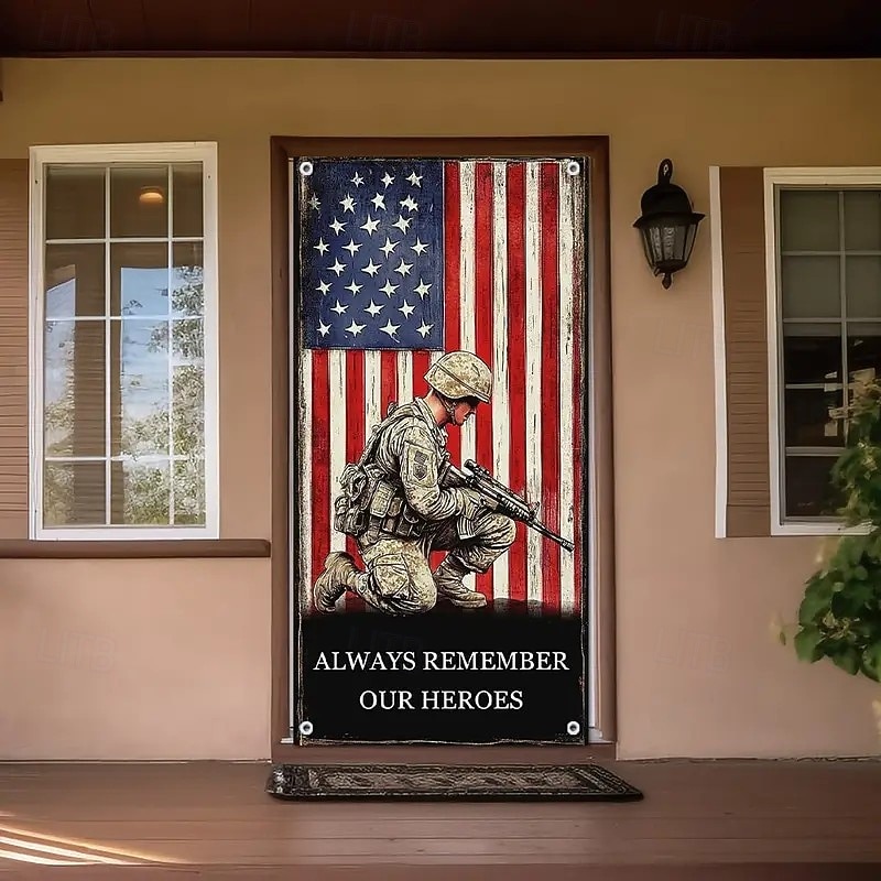 4th of July Veteran's Day Door Decorations Door Covers American Door Tapestry Door Curtain Decoration Backdrop Indoor/Outdoor Door Banner for Front Door Farmhouse2