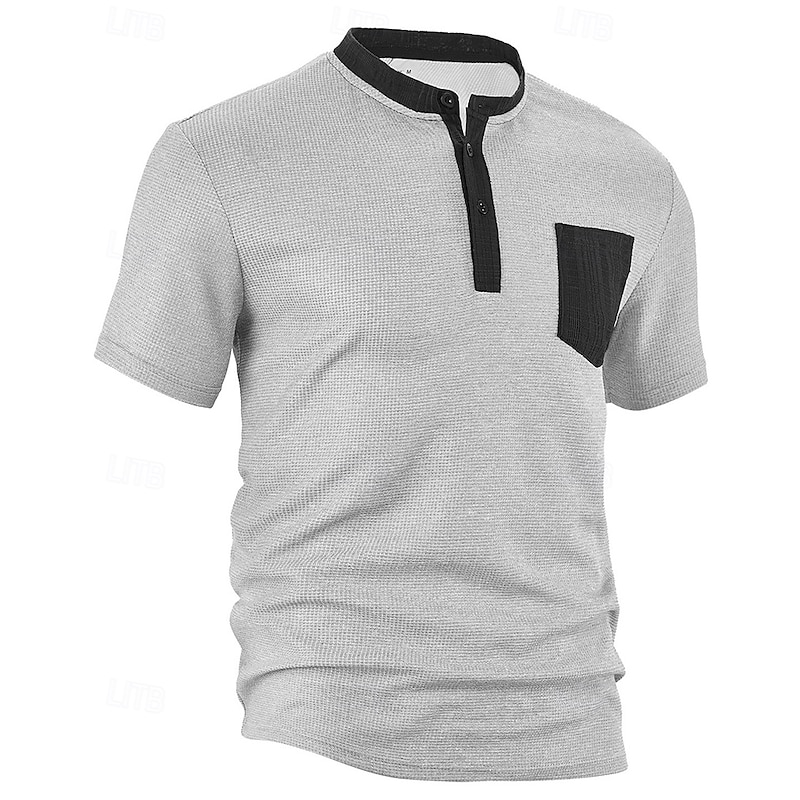 Men's T Shirt Henley Shirt Tee Short Sleeve Shirt Short Sleeve Henley Summer Color Block Fashion Designer Fashion Vacation Street Going out Black White Burgundy Top Tee for Men4