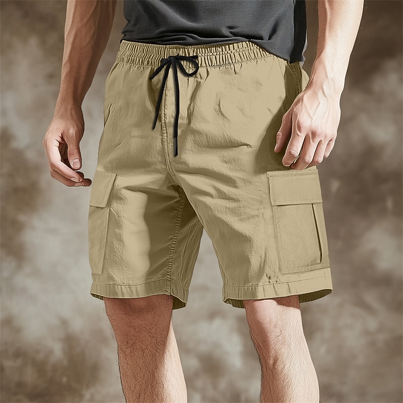 Men's Cargo Shorts Summer Shorts Bermuda shorts Casual Shorts Drawstring Multi Pocket Straight Leg Plain Breathable Quick Dry Knee Length Casual Running Gym Fashion Streetwear Black Green
