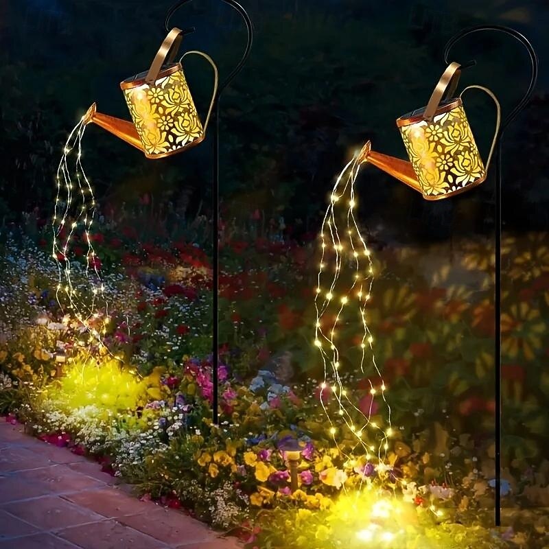 1 Pc LED Outdoor Solar Lights Metal Hollow Projection Water Bottle Flow Light Courtyard Garden Park Lawn Path Decorative Light2