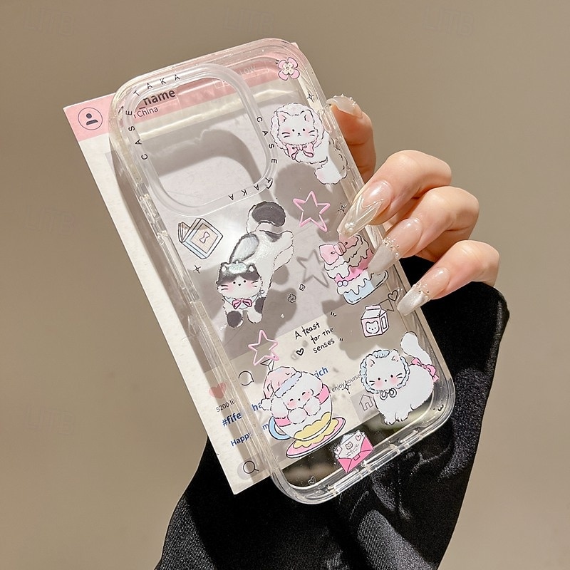 Phone Case For iPhone 16 15 14 Pro Max 16e 13 Back Cover with Stand Holder Shockproof Cartoon TPU Acrylic