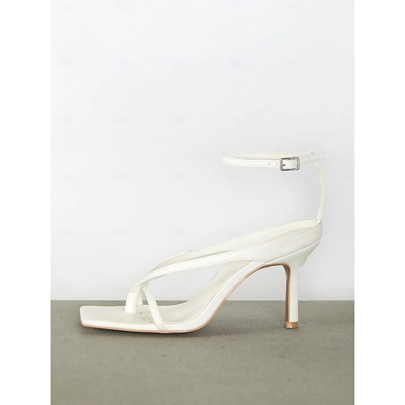 Women's White Strappy Stiletto Sandals – Elegant Minimalist High Heel Shoes with Ankle Strap for Weddings, Prom, and Formal Events4