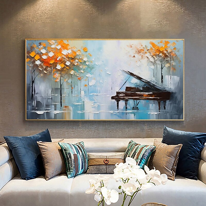 Handmade Oil Painting Canvas Wall Art Decoration Modern Abstract Maple Forest Piano Landscape for Living Room Home Decor Rolled Frameless Unstretched Painting2