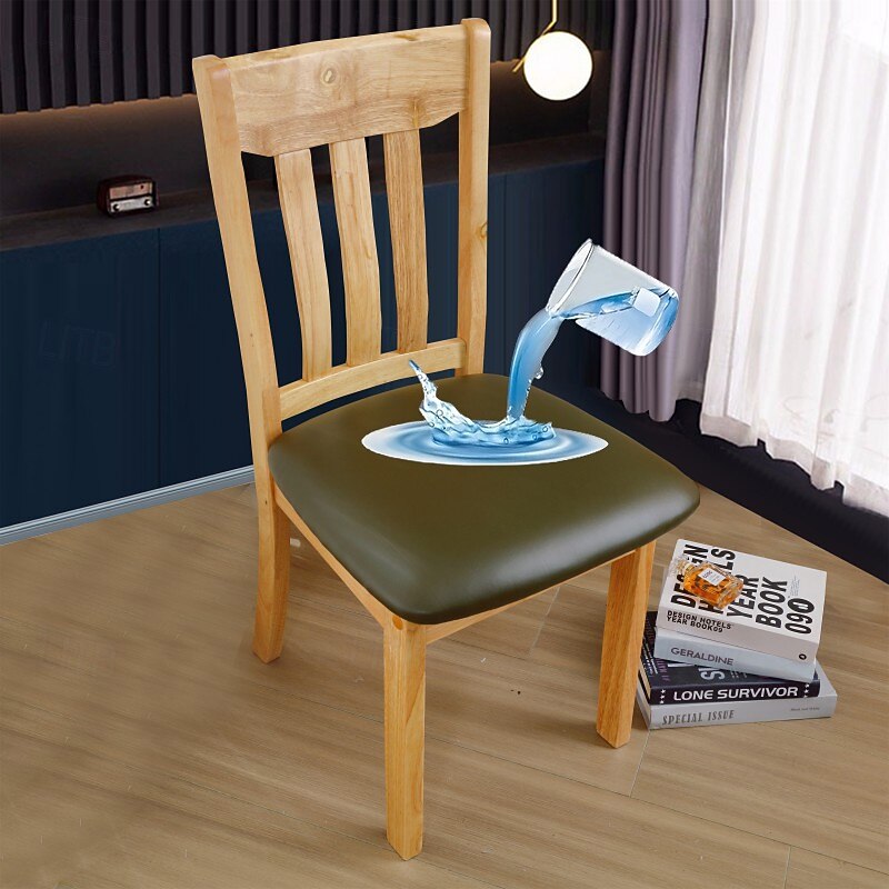 Dining Chair Seat Covers Waterproof Seat Slipcover PU leather Seat Covers Chairs Removable Chair Seat Cushion Cover3