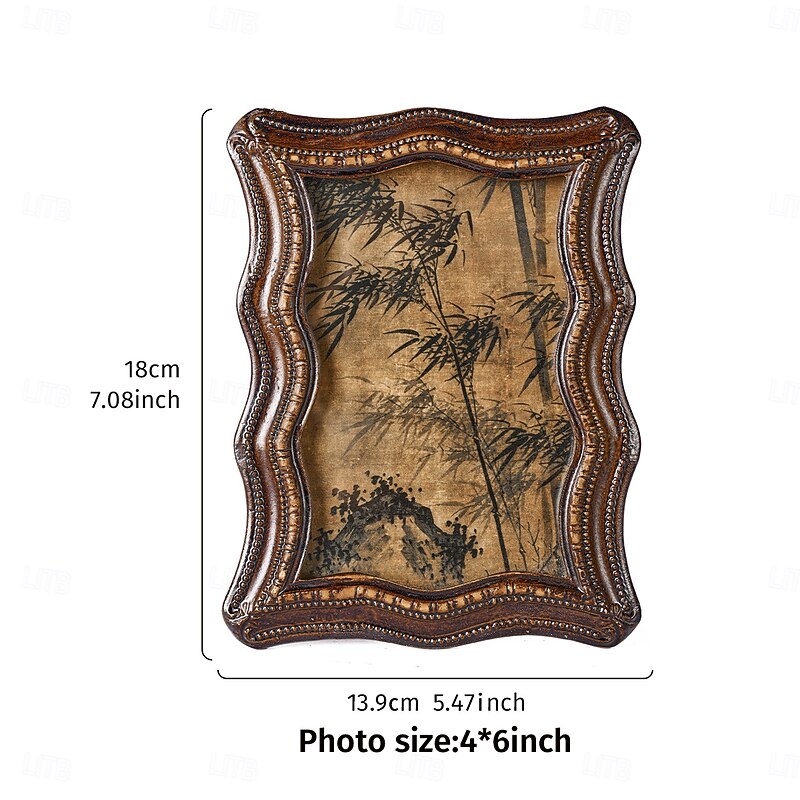 Curved Resin Decorative Photo Frame, Vintage Walnut Finish Artistic Design, Dual Orientation Picture Frame for Entryway, Bedroom, Study, and Office Desk Display2