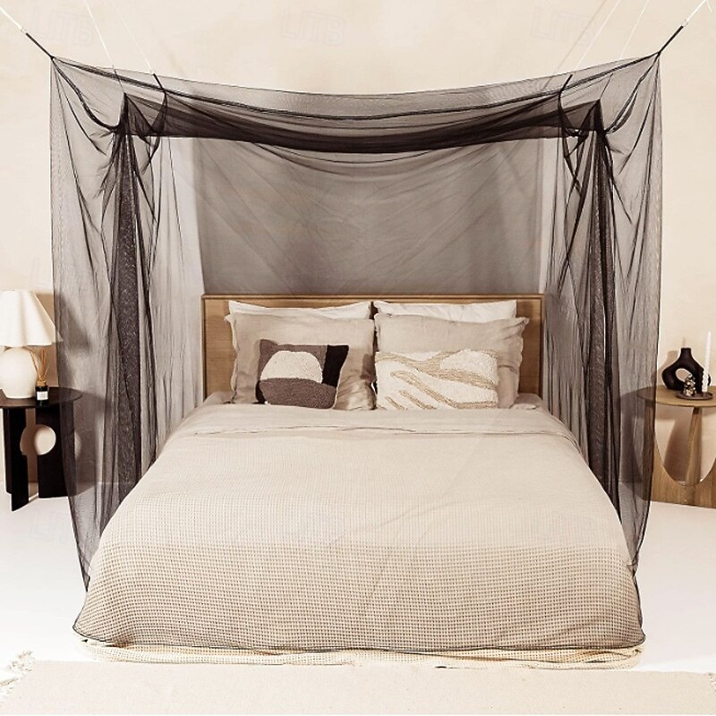 Mosquito Net for Bed Bed Canopy Single to King Size Bed 4 Side Openings & 6 Hanging Loops Decorative Rectangular Shape4