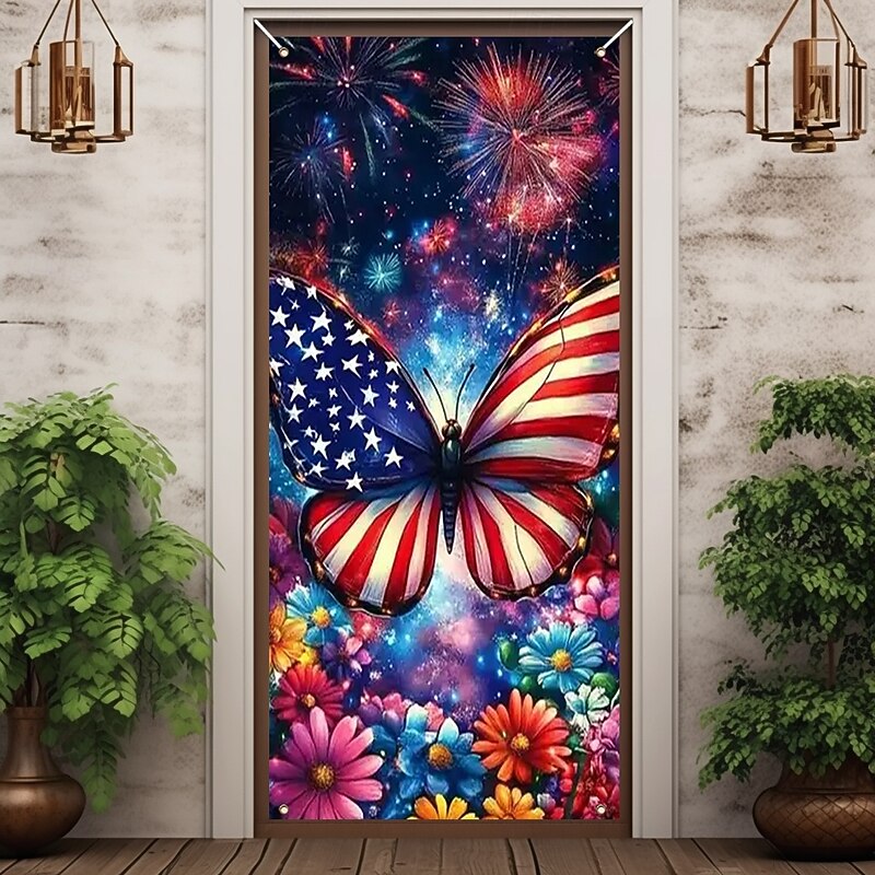 4th of July Independence Day Door Decorations Door Covers American Door Tapestry Door Curtain Decoration Backdrop Indoor/Outdoor Door Banner for Front Door Farmhouse3