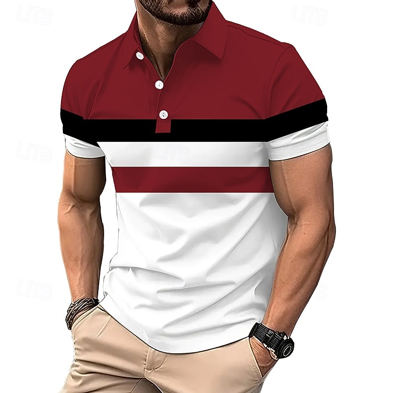 Men's Golf Shirt Golf Polos Shirts Work Casual Lapel Short Sleeve Basic Modern Color Block Patchwork Buttons Summer Spring Regular Fit White Red Navy Blue Gray Golf Shirt