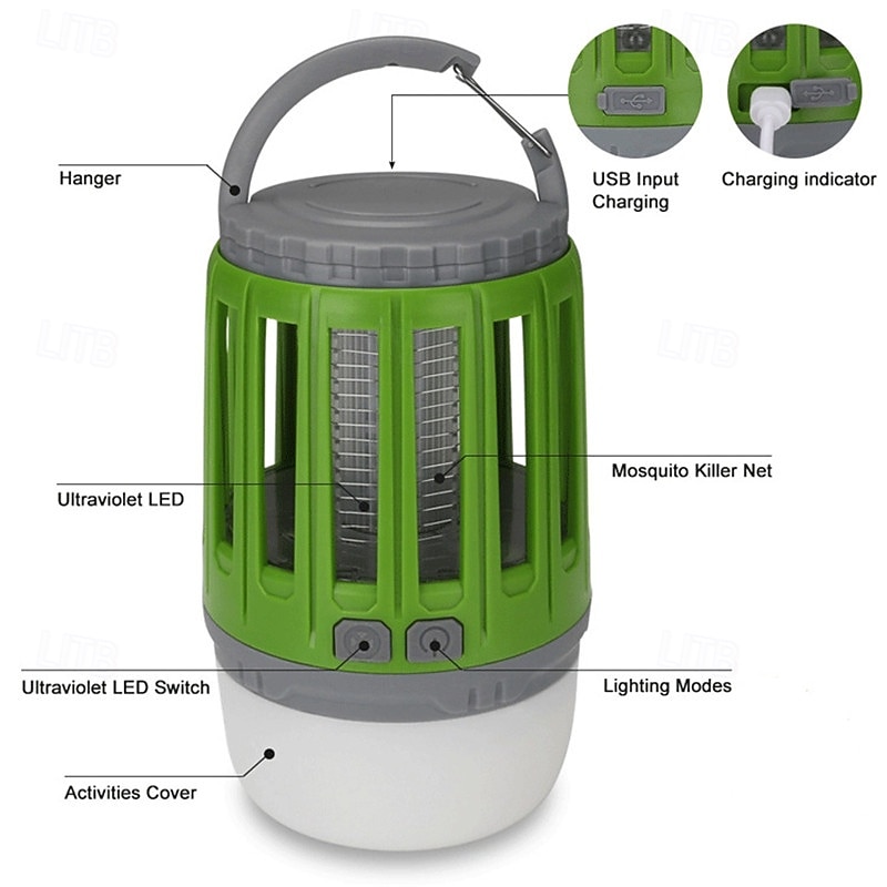 Multifunctional Mosquito Killer Lamp – USB Rechargeable LED Electric Shock Insect Trap and Camping Light for Home or Tents3