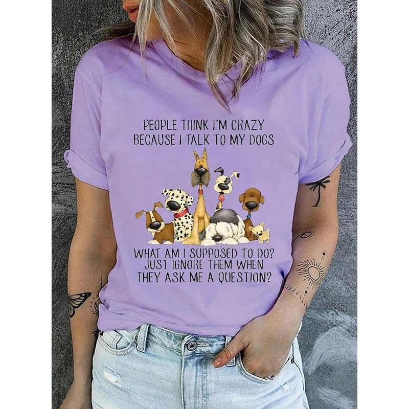 Women's Dogs Funny Slang T Shirt Graphic Letter Stylish Casual Short Sleeve Round Neck Regular Tops Daily Weekend Print White Pink Blue Purple Summer Spring4