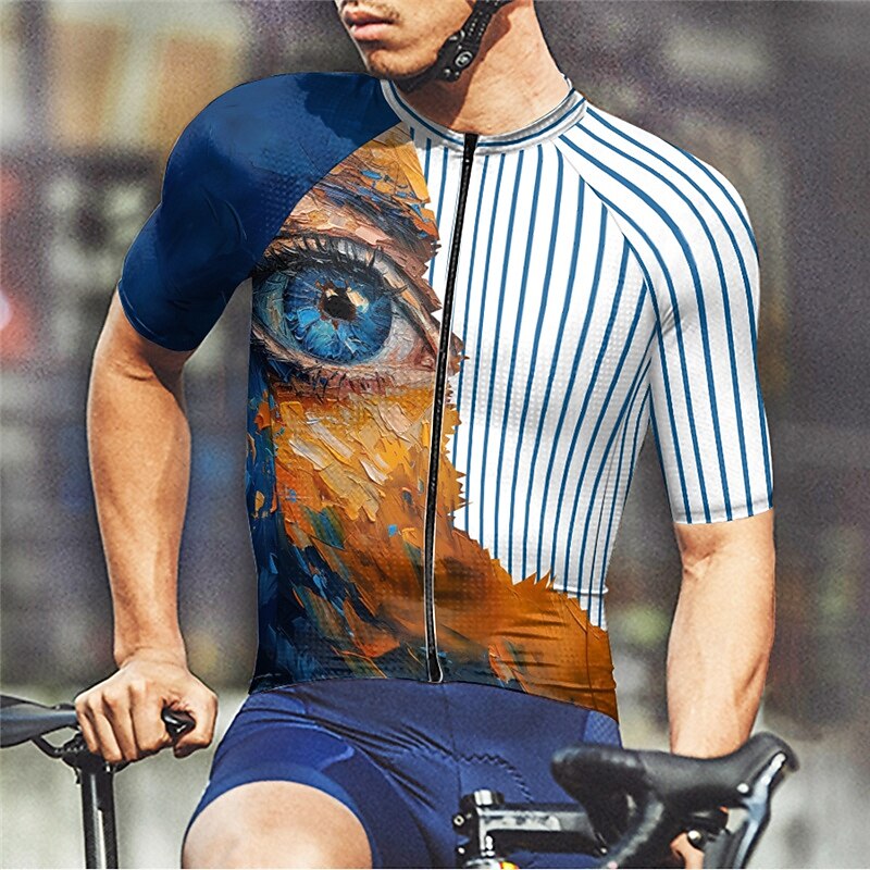 Men's Cycling Jersey Graphic Short Sleeve Bike Tee Tshirt Jersey with 3 Rear Pockets Mountain Bike MTB Quick Dry Anatomic Design Wicking Breathable Sports Blue Clothing Apparel3