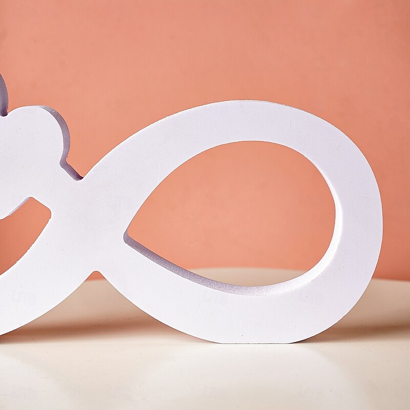 Minimalist White Infinity Symbol with Heart Decor – PVC Tabletop Ornament for Home Decoration, Festive Decor, and Warm Wedding Theme Display4