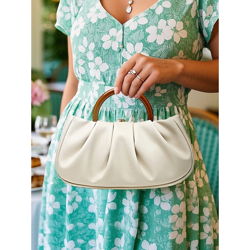 Women's Pleated Faux Leather Tote Clutch Bag with Acrylic Handle - Perfect for Everyday Gatherings, Casual Party Occasions Silver Orange Gold3