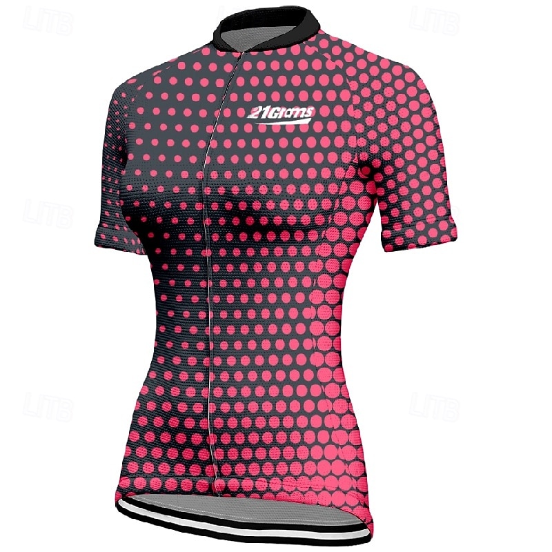 Women's Cycling Jersey Polka Dot Short Sleeve Bike Tee Tshirt Jersey with 3 Rear Pockets Mountain Bike MTB Quick Dry Anatomic Design Wicking Breathable Sports Pink Blue Dark Green Clothing Apparel