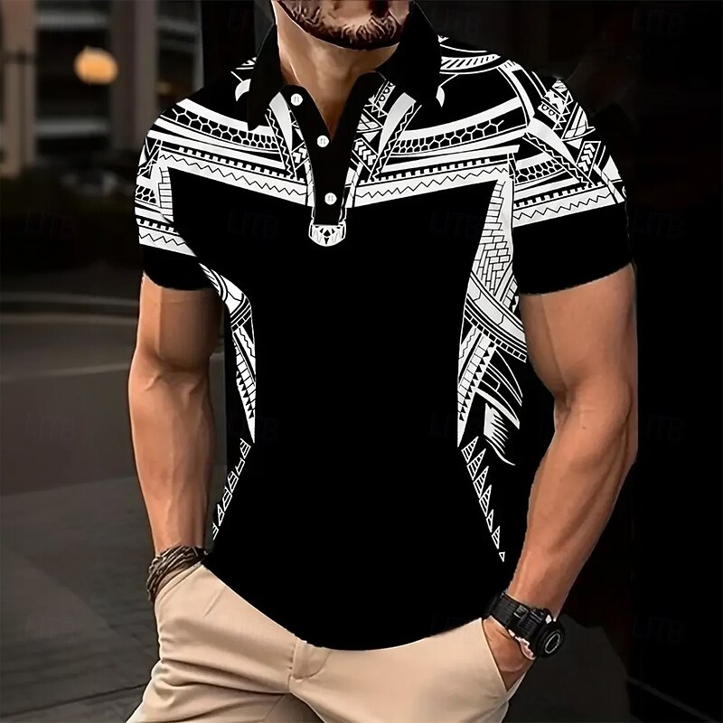 Men's Graphic Polo Short Sleeve Polo Shirts Collared Shirts Casual Outdoor Daily Wear Home Wear 3D Print Summer Spring Fall Black