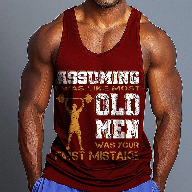 Men's Funny Slang Vest Top Sleeveless T shirt 3D Print Crew Neck Shirt Sports Fashion Daily Gym Hiking Red Blue Green Summer Spring Clothing Apparel S M L XL XXL XXXL3