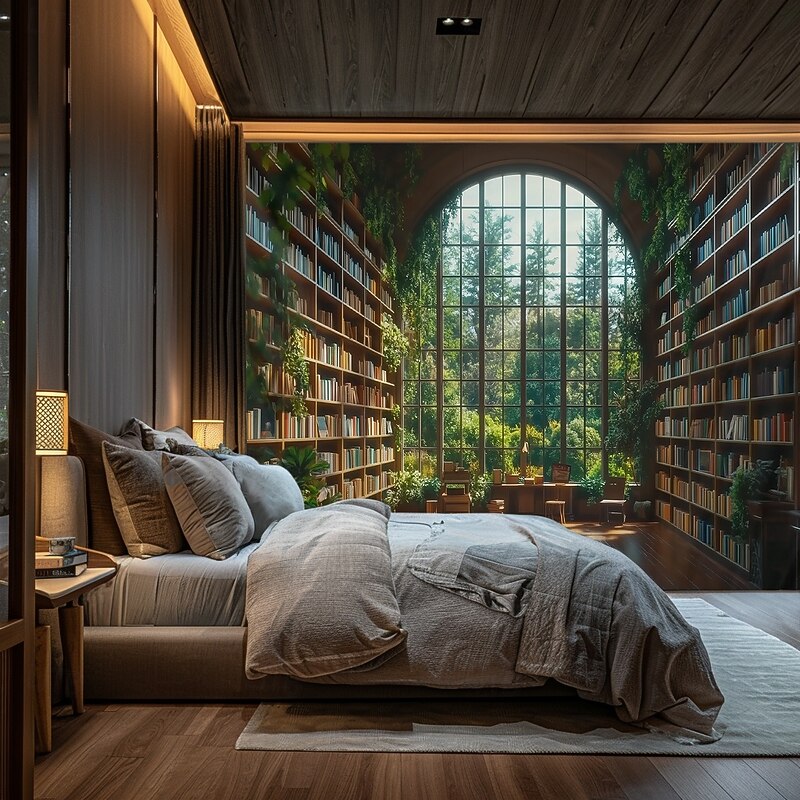 Landscape Forest Bookshelves Hanging Tapestry Wall Art Large Tapestry Mural Decor Photograph Backdrop Blanket Curtain Home Bedroom Living Room Decoration3