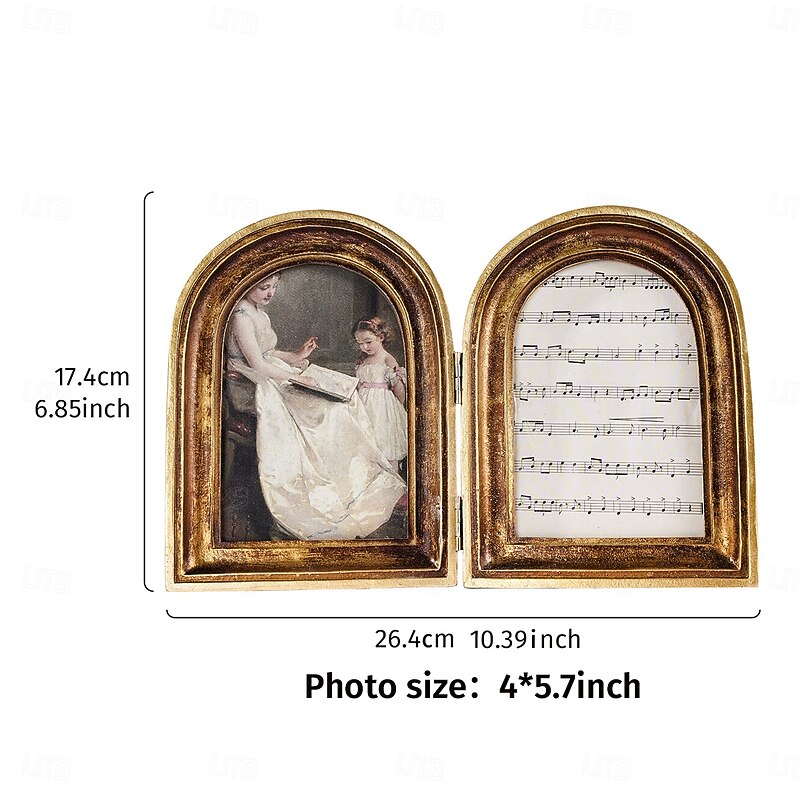 Vintage Double Arch Photo Frame – European-Style Antique Gold Tabletop Frame, Elegant Home Decor for Photo Display & Photography Prop2