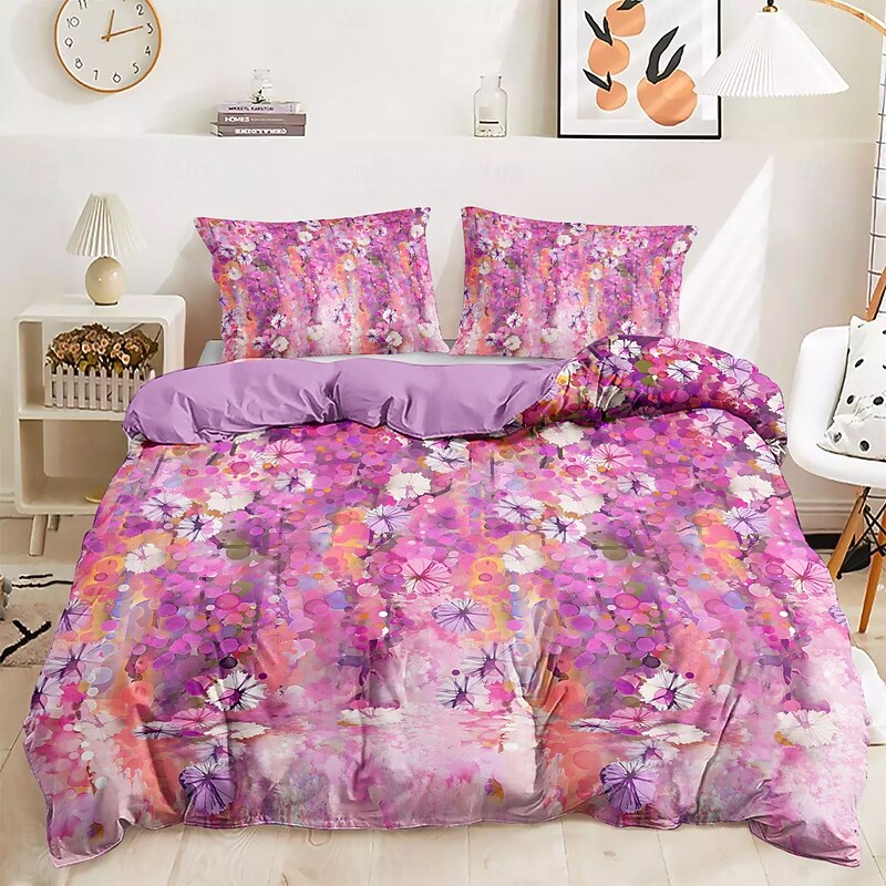 Floral Duvet Cover Set 100% Cotton Soft and Breathable Bedding Featuring Pink Flowers Lightweight and Durable Quilt Cover Comfortable for All Seasons Easy to Care4