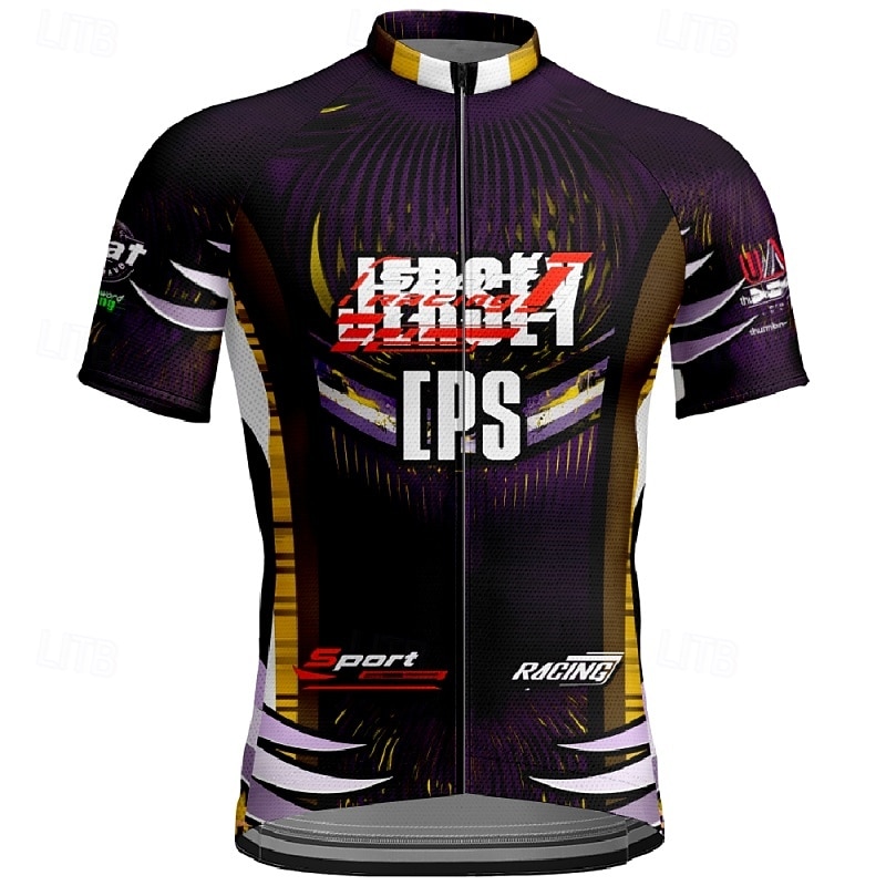 Men's Cycling Jersey Geometric Letter & Number Short Sleeve Bike Tee Tshirt Jersey with 3 Rear Pockets Mountain Bike MTB Quick Dry Anatomic Design Wicking Breathable Sports Black Dark Purple Blue