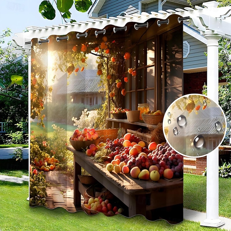 Waterproof Outdoor Curtain Privacy, Sliding Patio Curtain Drapes, Pergola Curtains Grommet 3D Grape under Sunshine for Gazebo, Balcony, Porch, Party, 1 Panel